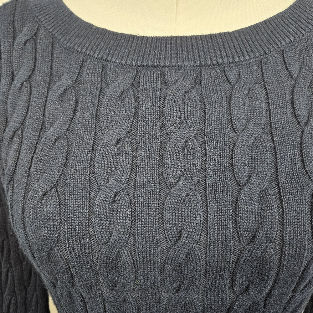 Loft Womens Blue Fitted Cable Knit Sweater Med Preppy Fisherman Academia - Picture 3 of 5